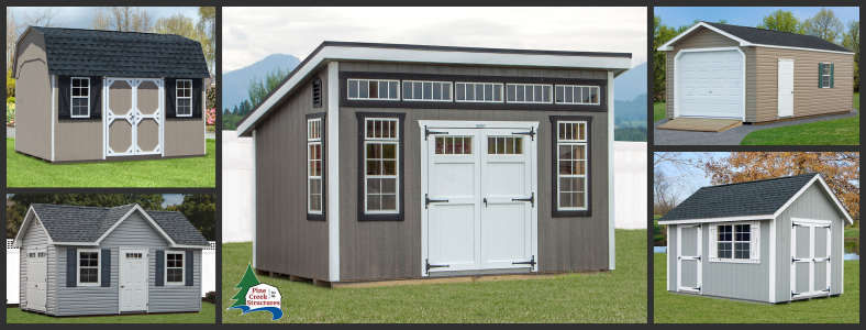 A variety of buildings built by Amish Craftsmen At Pine Creek Structures