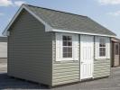 10x14 Cape Cod Style Storage Shed with Meadow Green Vinyl Siding and Shingle Roof